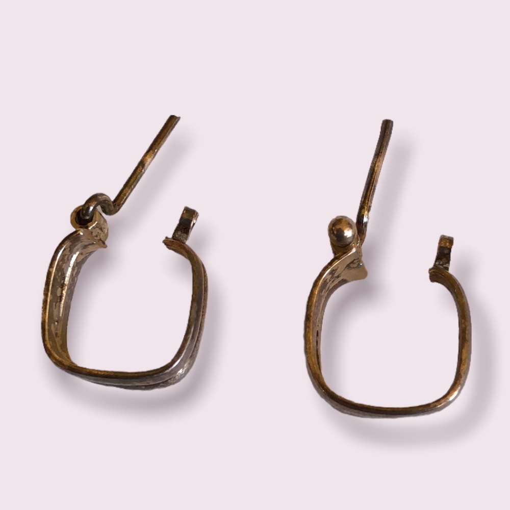 Vintage Rustic Square Hoop Earrings - Picture 2 of 4